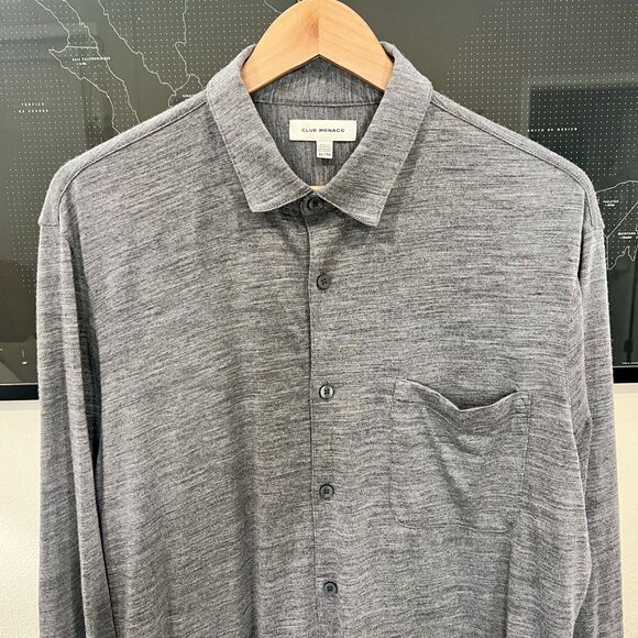 Club Monaco - Wool Blend Knit Jersey Button Down Shirt - Grey - Picture 4 of 7